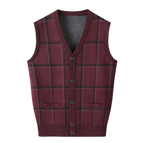 Mens Autumn Winter Casual Fashion V Neck Sleeveless Knit and Fleece Vest Sweater Vest Cardigan Sweater Vests - 1