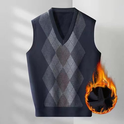 Mens Autumn Winter Casual Fashion V Neck Sleeveless Knit and Fleece Vest Sweater Vest Polyester Cardigans Men - 2