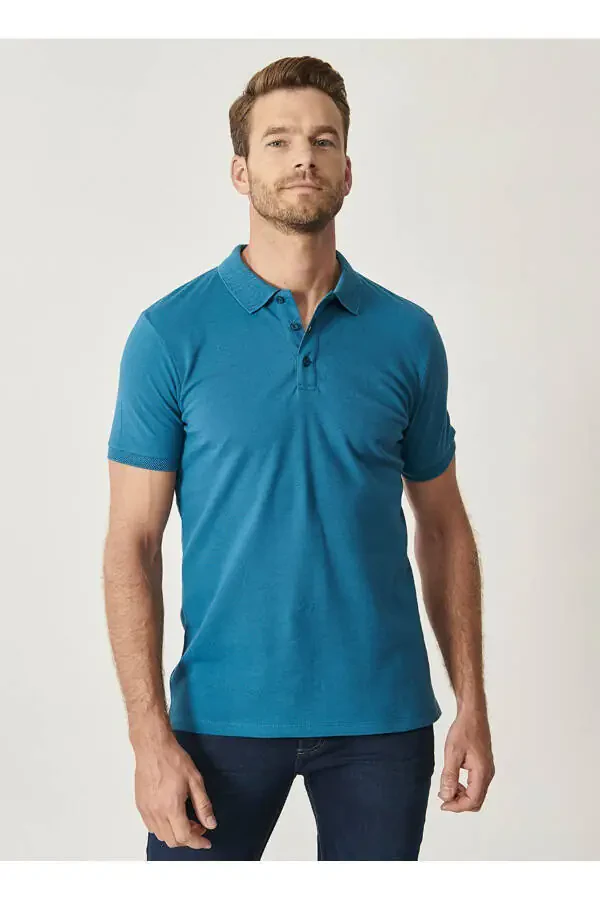 Men's Aviator Blue 100% Cotton Shrink-Resistant Pique Polo Y - 1