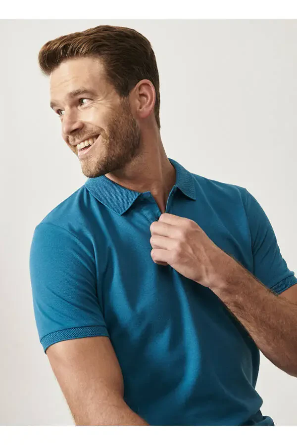 Men's Aviator Blue 100% Cotton Shrink-Resistant Pique Polo Y - 2