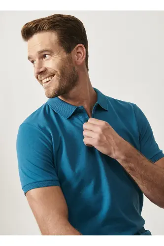 Men's Aviator Blue 100% Cotton Shrink-Resistant Pique Polo Y - 4