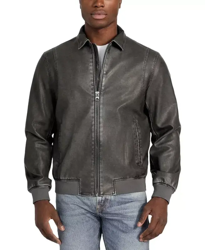 Men's Aviator Relaxed-Fit Faux-Leather Bomber Jacket - 1