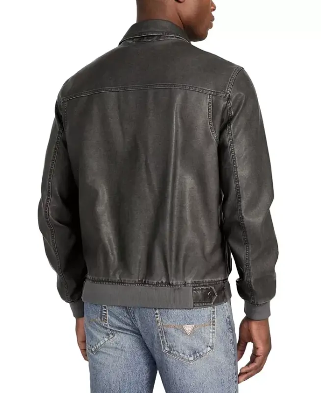 Men's Aviator Relaxed-Fit Faux-Leather Bomber Jacket - 4