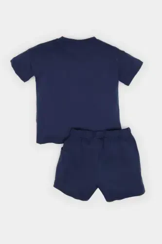 Men's Baby 2-Piece Set Vehicle Print Short Sleeve T-Shirt Elastic Waist Shorts E6775a525sm-Navy Blue - 5