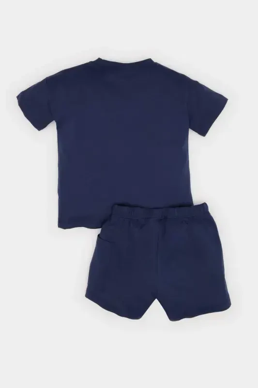 Men's Baby 2-Piece Set Vehicle Print Short Sleeve T-Shirt Elastic Waist Shorts E6775a525sm-Navy Blue - 5