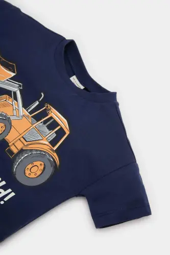 Men's Baby 2-Piece Set Vehicle Print Short Sleeve T-Shirt Elastic Waist Shorts E6775a525sm-Navy Blue - 3