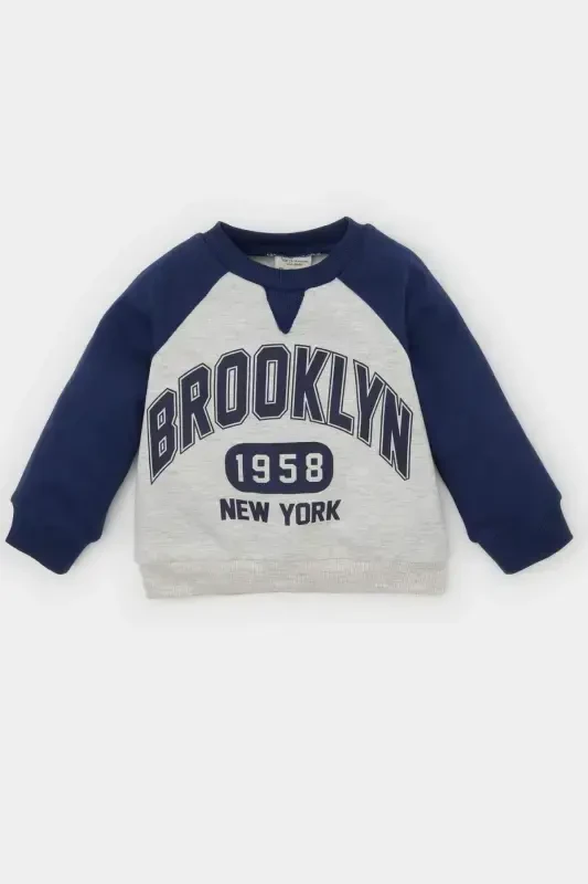 Men's Baby Boy Bicycle Neck Printed Soft Furry Thin Sweatshirt D5846a524wn - DEFACTO