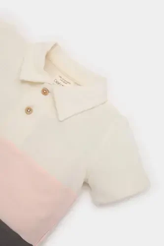 Men's Baby Polo Collar Color Blocked Pique Short Sleeve T-Shirt B9247A525SM-Gray - DEFACTO (1)