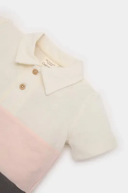 Men's Baby Polo Collar Color Blocked Pique Short Sleeve T-Shirt B9247A525SM-Gray - 2