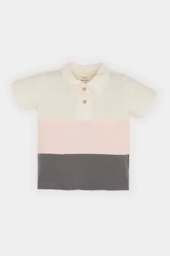 Men's Baby Polo Collar Color Blocked Pique Short Sleeve T-Shirt B9247A525SM-Gray - 1