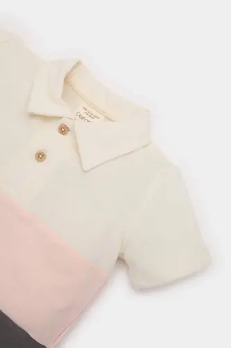 Men's Baby Polo Collar Color Blocked Pique Short Sleeve T-Shirt B9247A525SM-Gray - 2