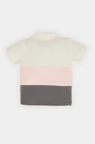 Men's Baby Polo Collar Color Blocked Pique Short Sleeve T-Shirt B9247A525SM-Gray - 3