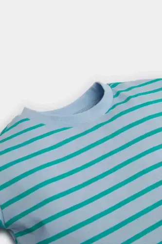 Men's Baby Striped Short Sleeve T-Shirt E5315a525sm-Blue - DEFACTO (1)