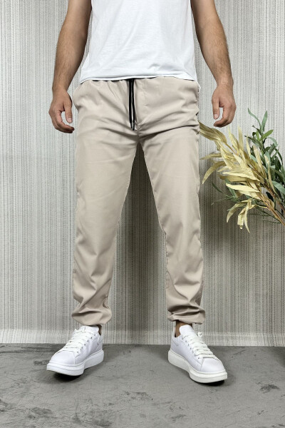 Men's Baggy Adjustable Cuff Cream Jogger Pants - 8