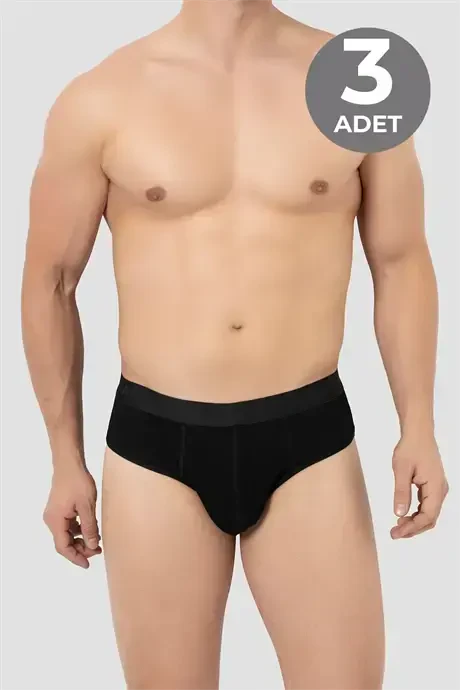 Men's Bamboo Slip Briefs Plain Black 3-Pack - BÜYÜKBEDENIZ