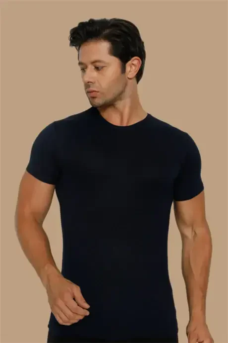 Men's Bamboo T-Shirt Navy Blue Henley - 3