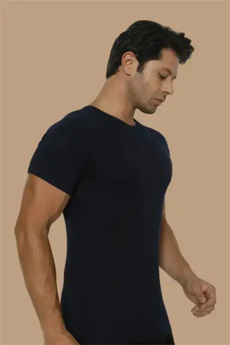 Men's Bamboo T-Shirt Navy Blue Henley - 5