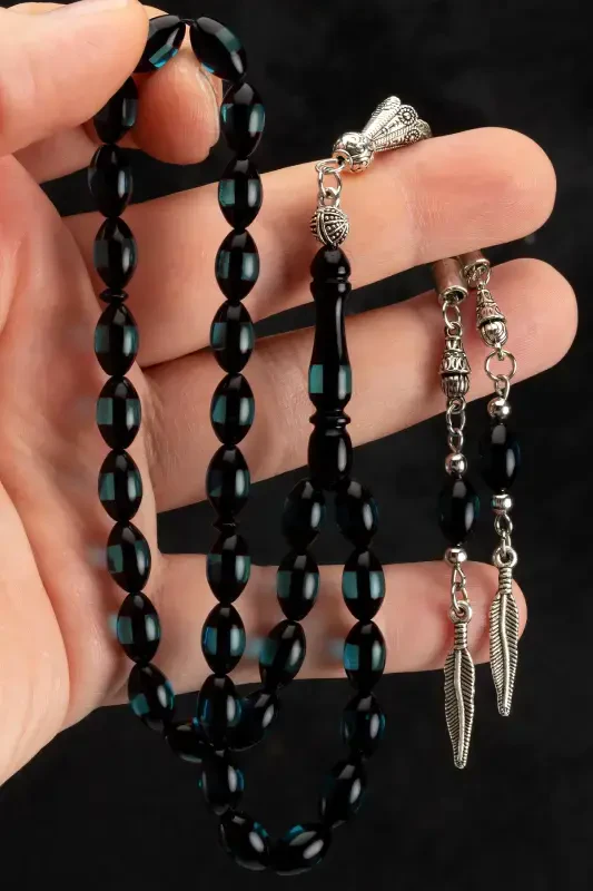 Men's Barley Cut Aquamarine Ottoman Amber Rosary - Green Aquamarine - 1