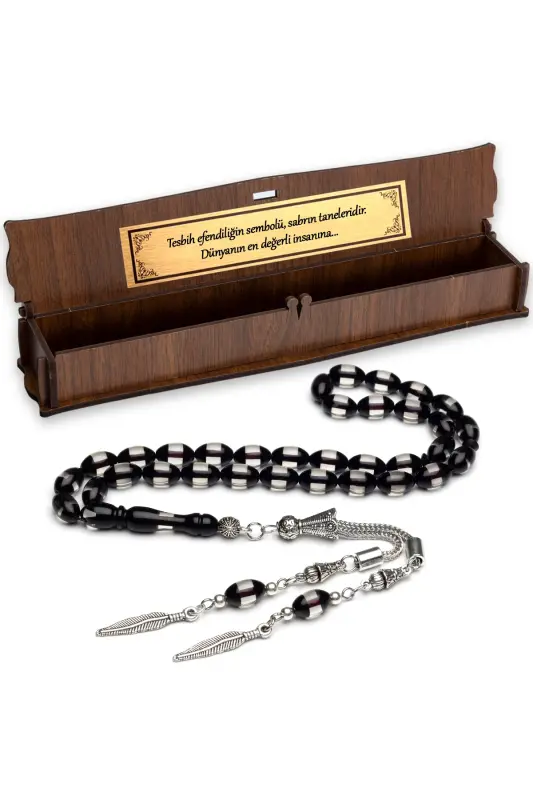 Men's Barley Cut Black Galalith Rosary-Black Transparent - 2