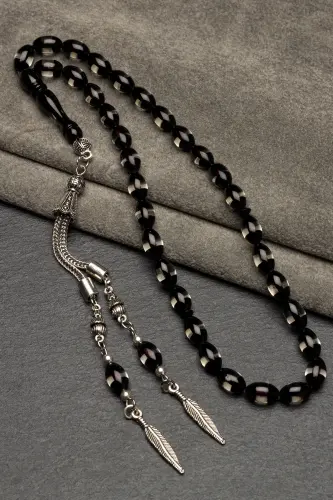 Men's Barley Cut Black Galalith Rosary-Black Transparent - 3