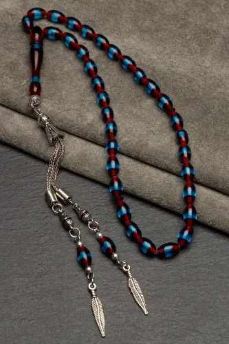 Men's Barley Cut Claret Blue Eyebrowed Dust Amber Rosary-Claret Blue - 3