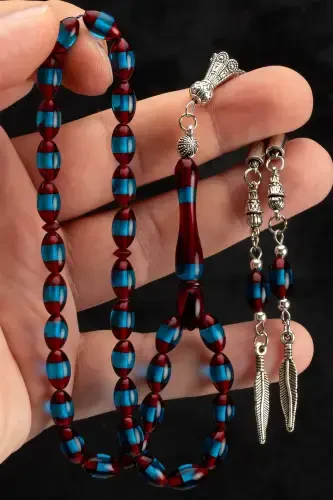 Men's Barley Cut Claret Blue Eyebrowed Dust Amber Rosary-Claret Blue - 1