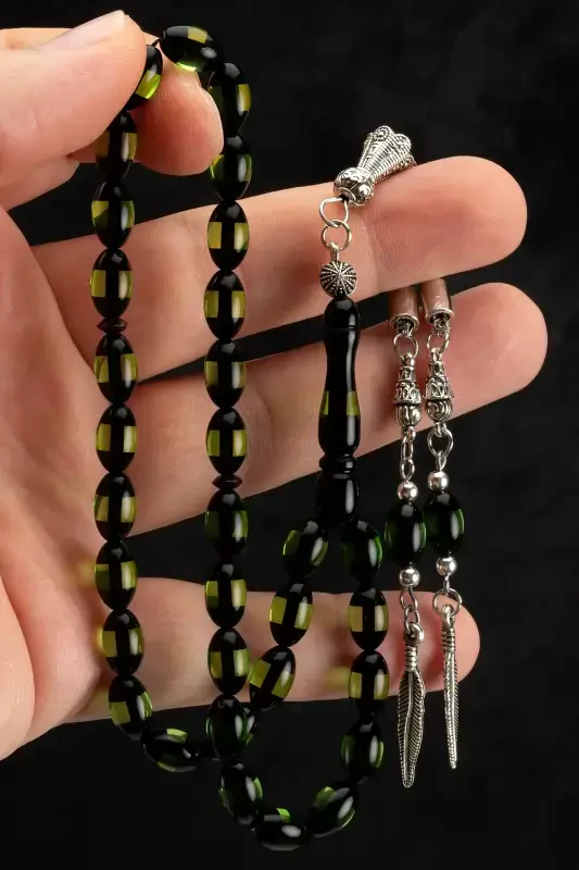 Men's Barley Cut Green Eyeliner Dust Amber Rosary-Green Black - 1