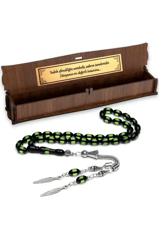 Men's Barley Cut Green Eyeliner Dust Amber Rosary-Green Black - 2