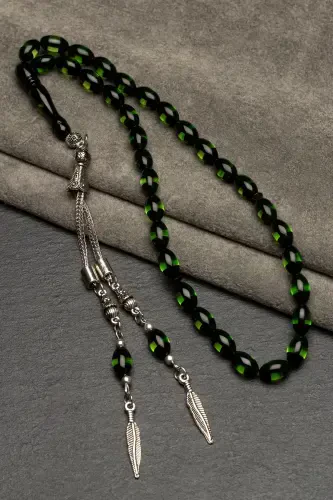 Men's Barley Cut Green Eyeliner Dust Amber Rosary-Green Black - 3