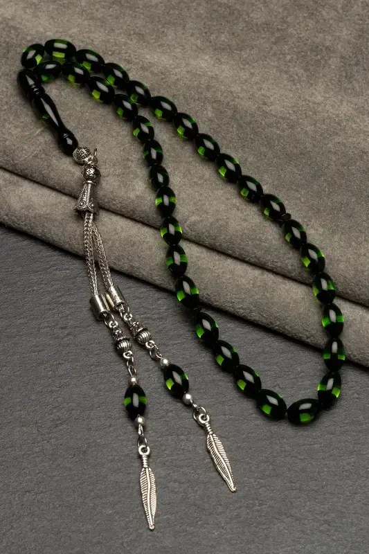 Men's Barley Cut Green Eyeliner Dust Amber Rosary-Green Black - 3