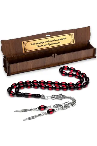 Men's Barley Cut Red Tasseled Dust Amber Rosary-Red - 3