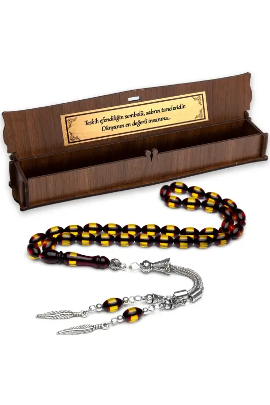 Men's Barley Cut Reddish Yellow Oltu Stone Rosary-Yellow Red - 2