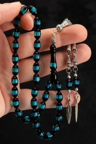Men's Barley Cut Turquoise Rosary with Tassels - Turquoise - 1