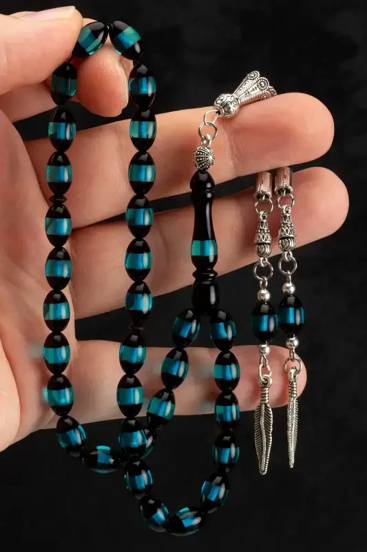 Men's Barley Cut Turquoise Rosary with Tassels - Turquoise - 1
