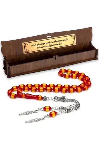 Men's Barley Cut Yellow Red Tasseled Dust Amber Rosary-Yellow Red - OTTOTESBİH (1)
