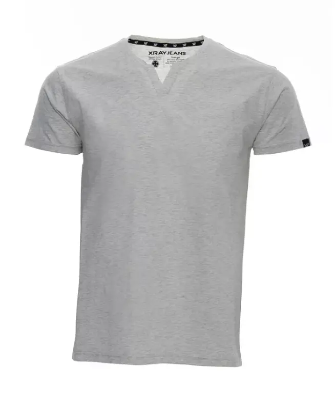 Men's Basic Notch Neck Short Sleeve T-shirt-Oatmeal - 1