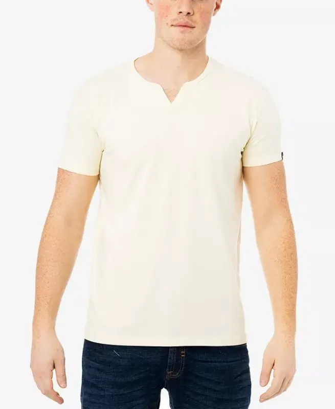 Men's Basic V-Notch Neck Short Sleeve T-Shirt - Buttercream - 1