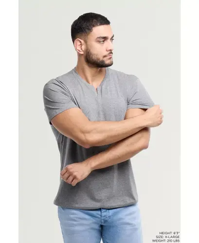 Men's Basic V-Notch Neck Short Sleeve T-Shirt - Charcoal - 6