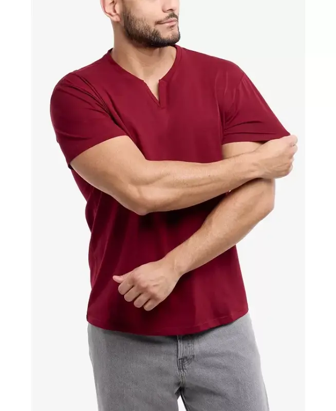 Men's Basic V-Notch Neck Short Sleeve T-Shirt - Cranberry - 3