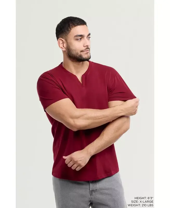 Men's Basic V-Notch Neck Short Sleeve T-Shirt - Cranberry - 5