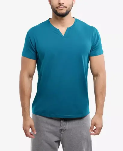 Men's Basic V-Notch Neck Short Sleeve T-Shirt - Teal - 3