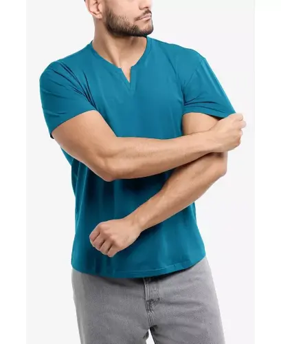 Men's Basic V-Notch Neck Short Sleeve T-Shirt - Teal - 5