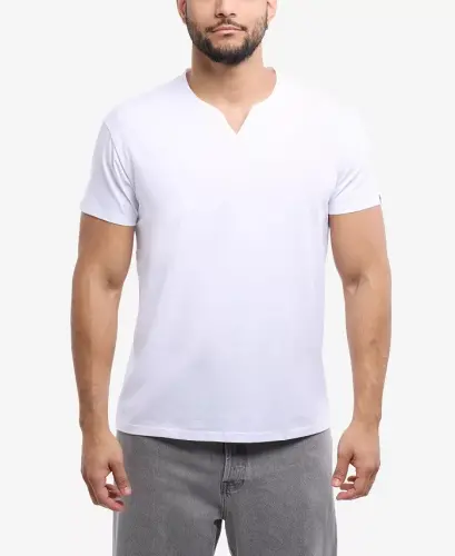 Men's Basic V-Notch Neck Short Sleeve T-Shirt - White - 3
