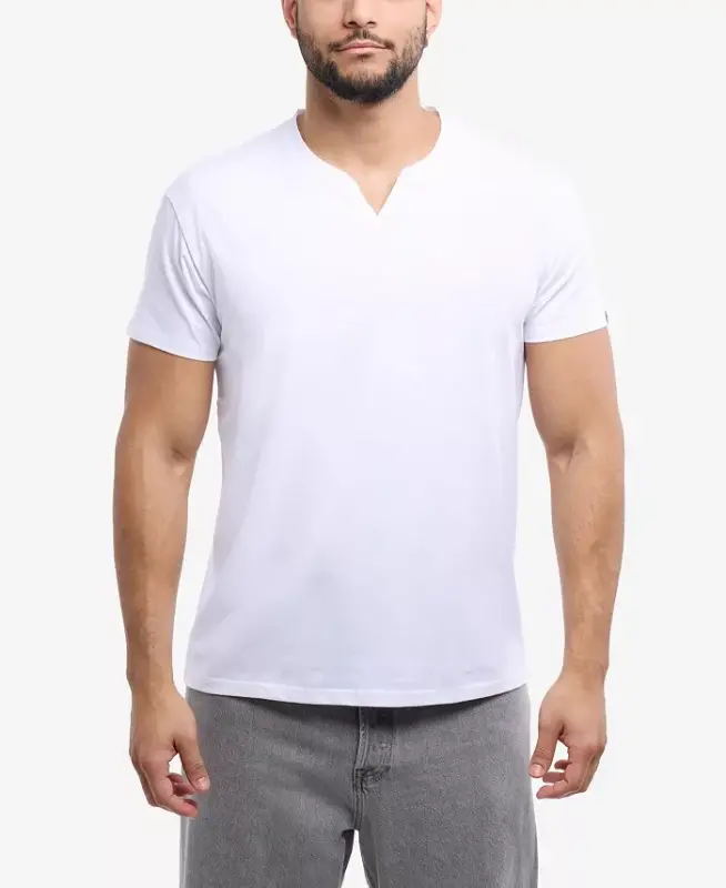 Men's Basic V-Notch Neck Short Sleeve T-Shirt - White - 3