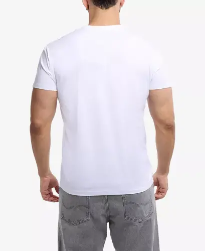 Men's Basic V-Notch Neck Short Sleeve T-Shirt - White - 4