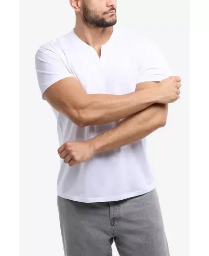Men's Basic V-Notch Neck Short Sleeve T-Shirt - White - 5