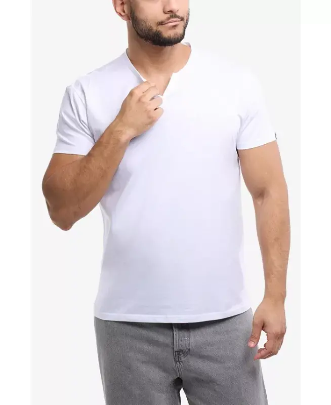 Men's Basic V-Notch Neck Short Sleeve T-Shirt - White - 6