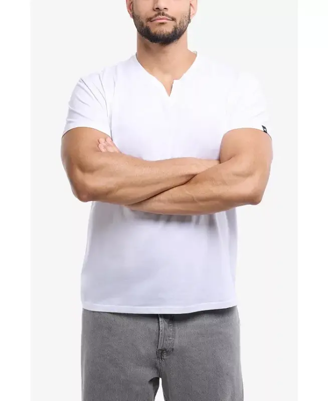 Men's Basic V-Notch Neck Short Sleeve T-Shirt - White - 7