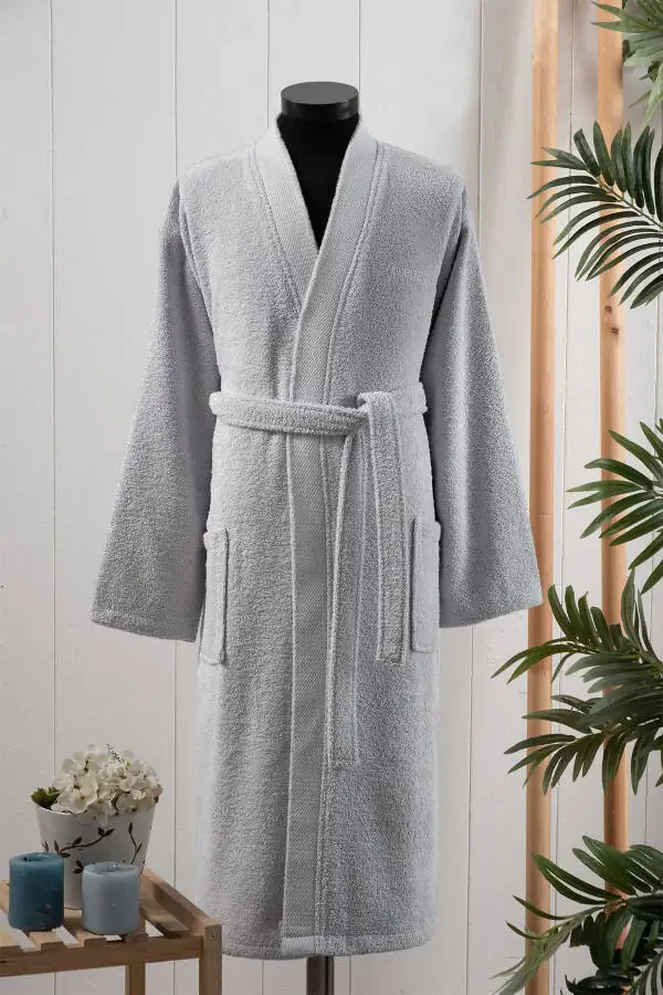 Men's Bathrobe Plain Grey-Gray - 1