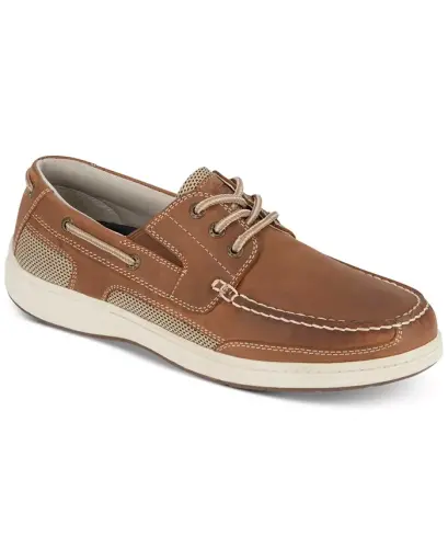 Men's Beacon Leather Casual Boat Shoe with NeverWet-Dark Tan 